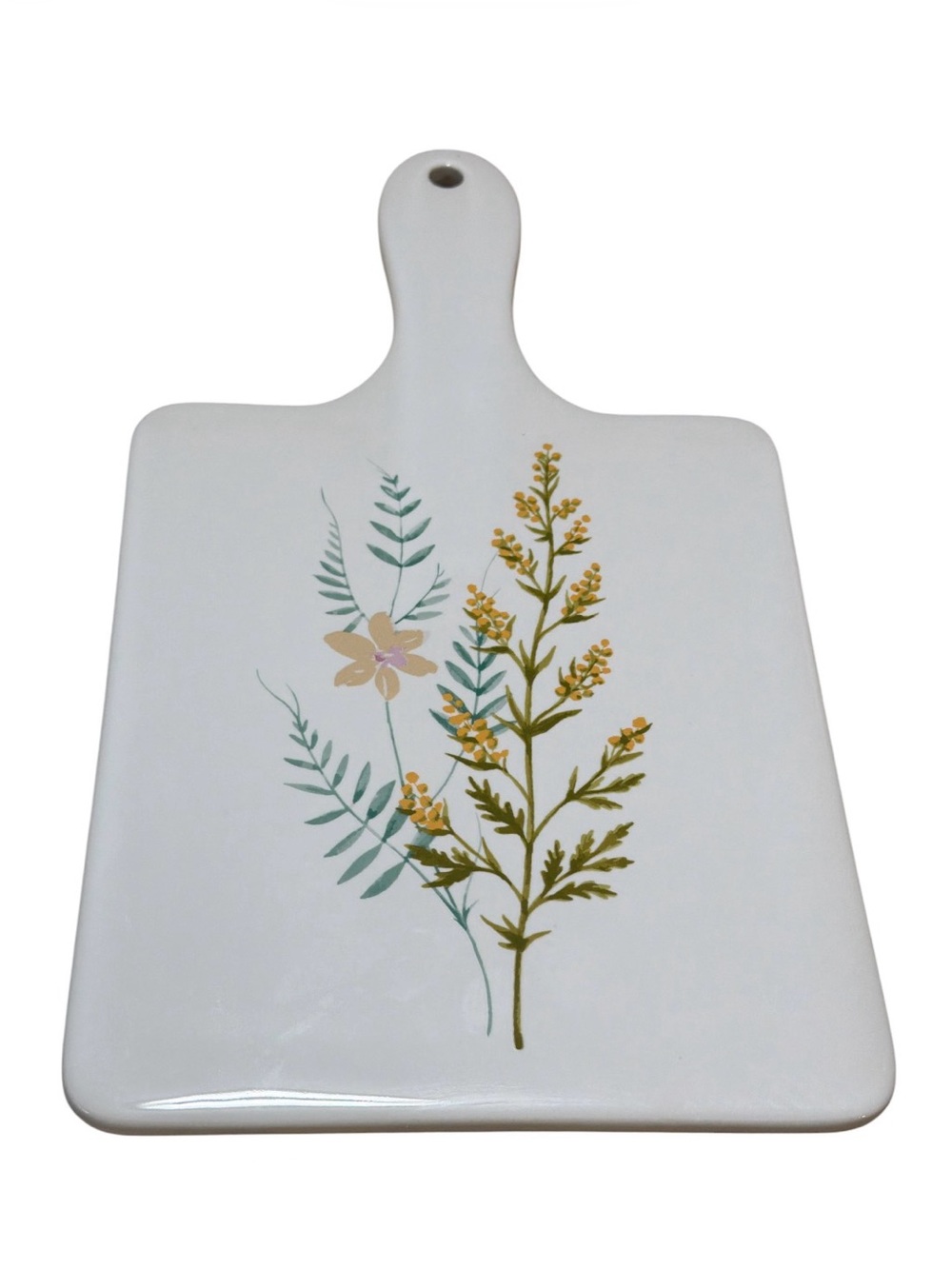 White Ceramic Serving Board with Botanical Floral Design